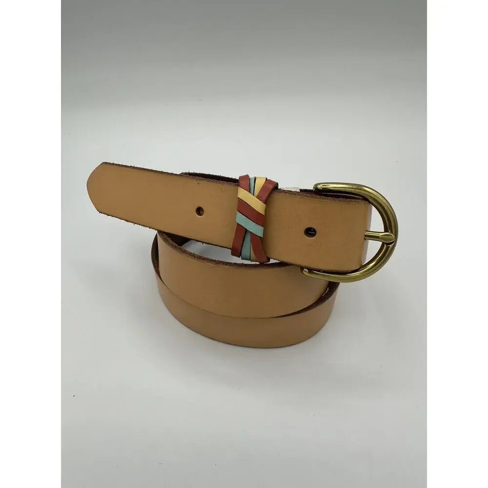 Fossil Womens Belt Vintage Genuine Leather Multicolor Knotted Keeper Belt Size L